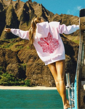 Pink Palm Puff Hawaii Hibiscus Women Hoodie Rose | P-03486959