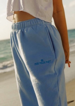 Pink Palm Puff Puff Women Sweatpants Blue | P-78961539